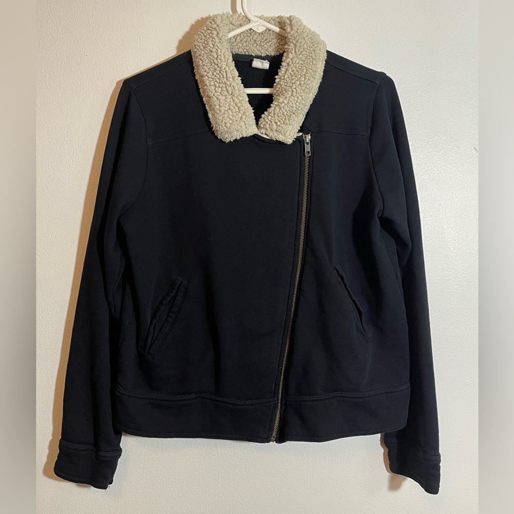 Wild Pearl Black Moto Jacket Sherpa Collar Asymmetric Zip XL Cozy
